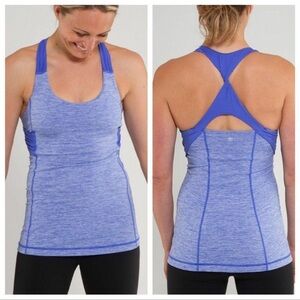 Lululemon Spin Me Tank Top Womens 6 Heather Blue Built In Bra Racerback Logo